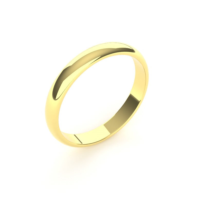 3mm 18ct Yellow Gold D Shape Wedding Ring Light Weight
