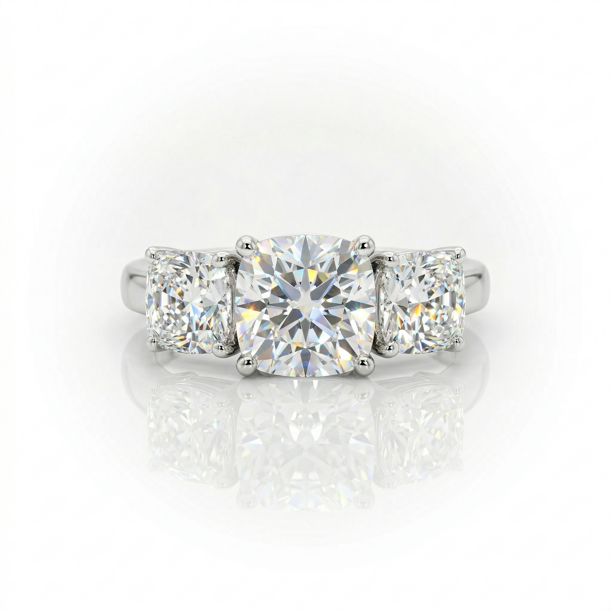 4.54ct F/VS1 Square Cushion Cut LAB Diamond 3 Stone Ring Set in White Gold