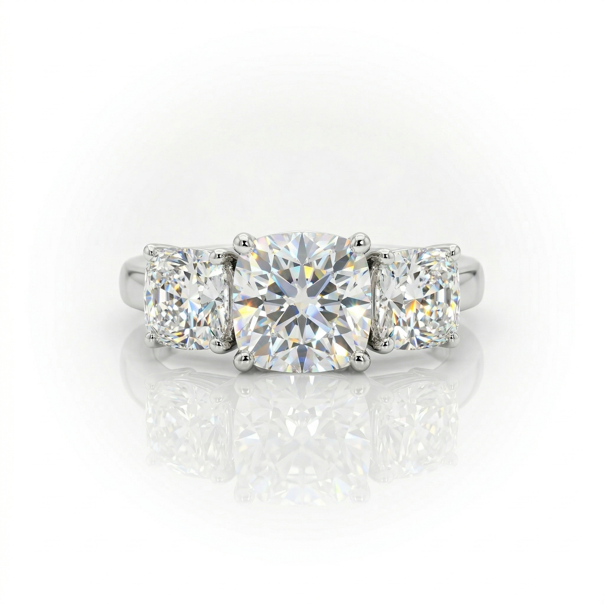 4.54ct F/VS1 Square Cushion Cut LAB Diamond 3 Stone Ring Set in White Gold