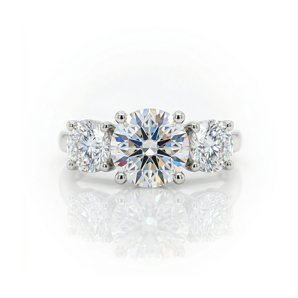 4.63ct F/VS1 Round Brilliant Cut LAB Diamond 3 Stone Ring Set in White Gold