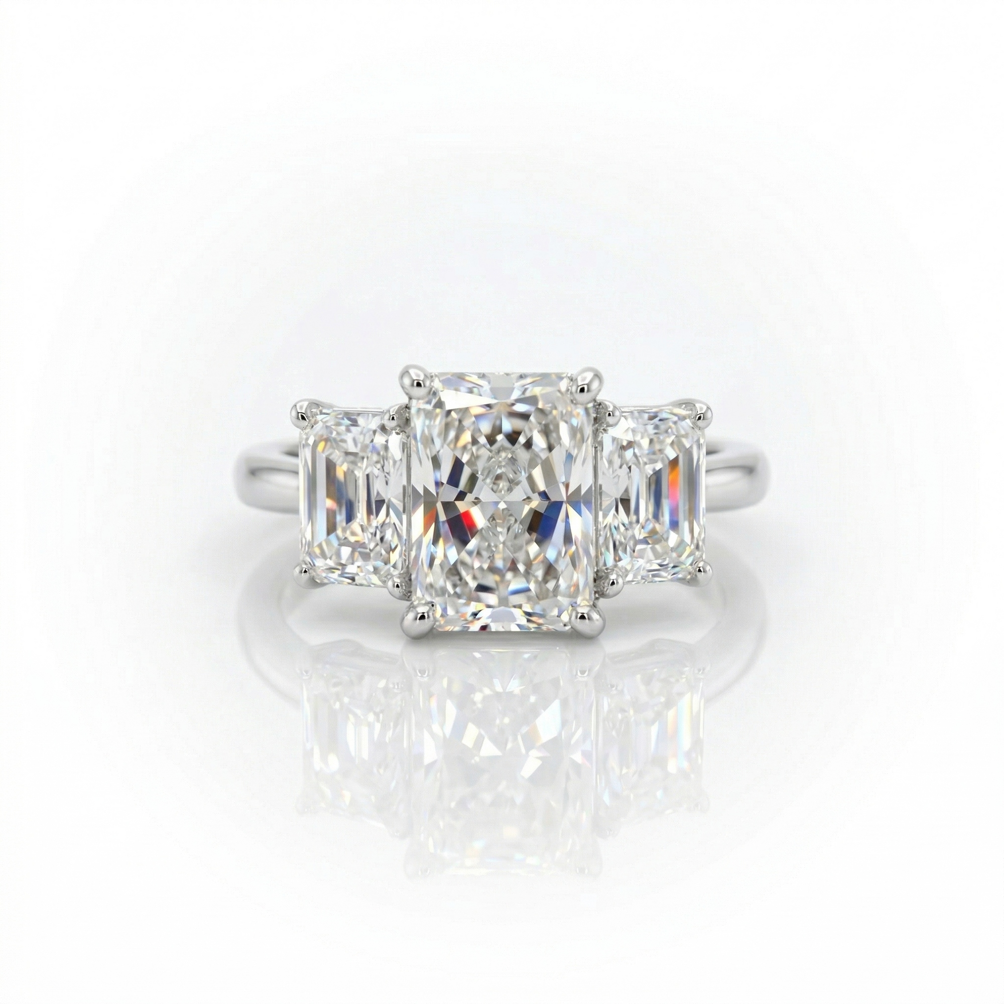 4.92ct G/SI1 Radiant Cut LAB Diamond 3 Stone Ring Set in White Gold