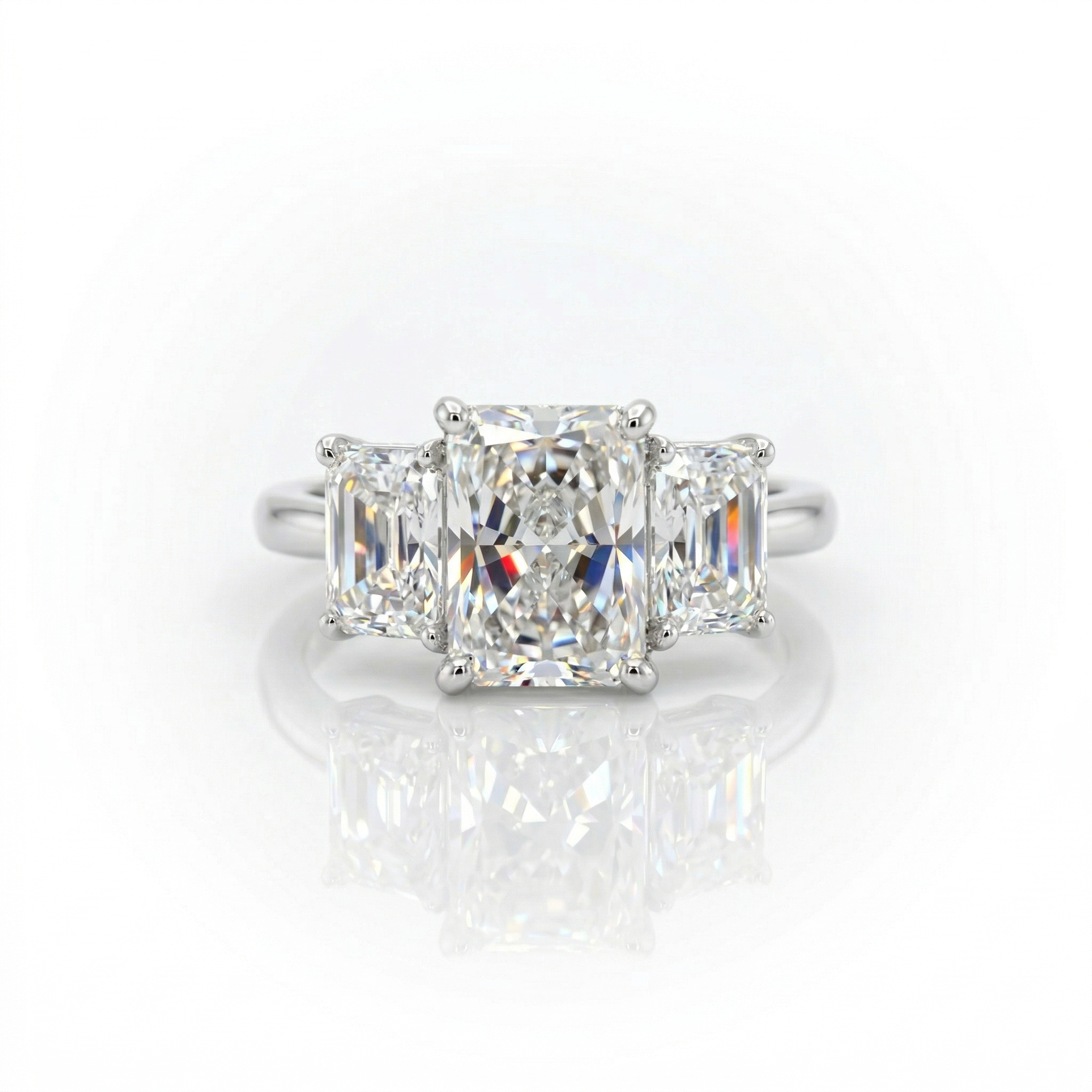 4.92ct G/SI1 Radiant Cut LAB Diamond 3 Stone Ring Set in White Gold