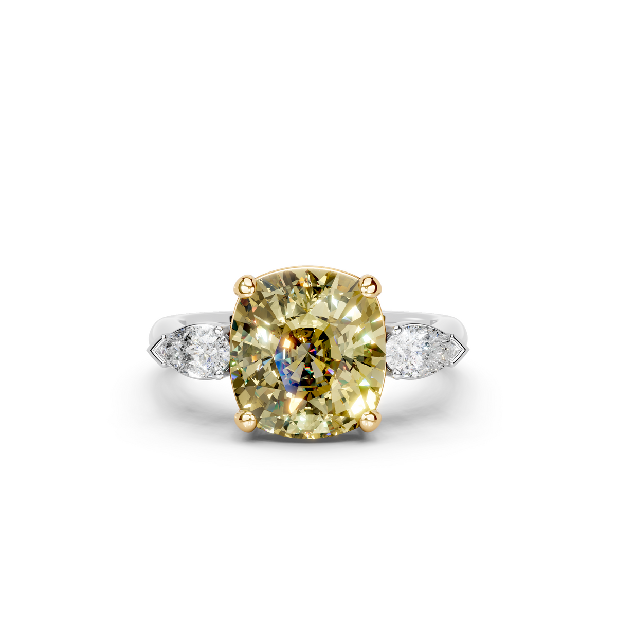 GIA 4.52ct Cushion Cut Fancy Intense Yellow Diamond Ring