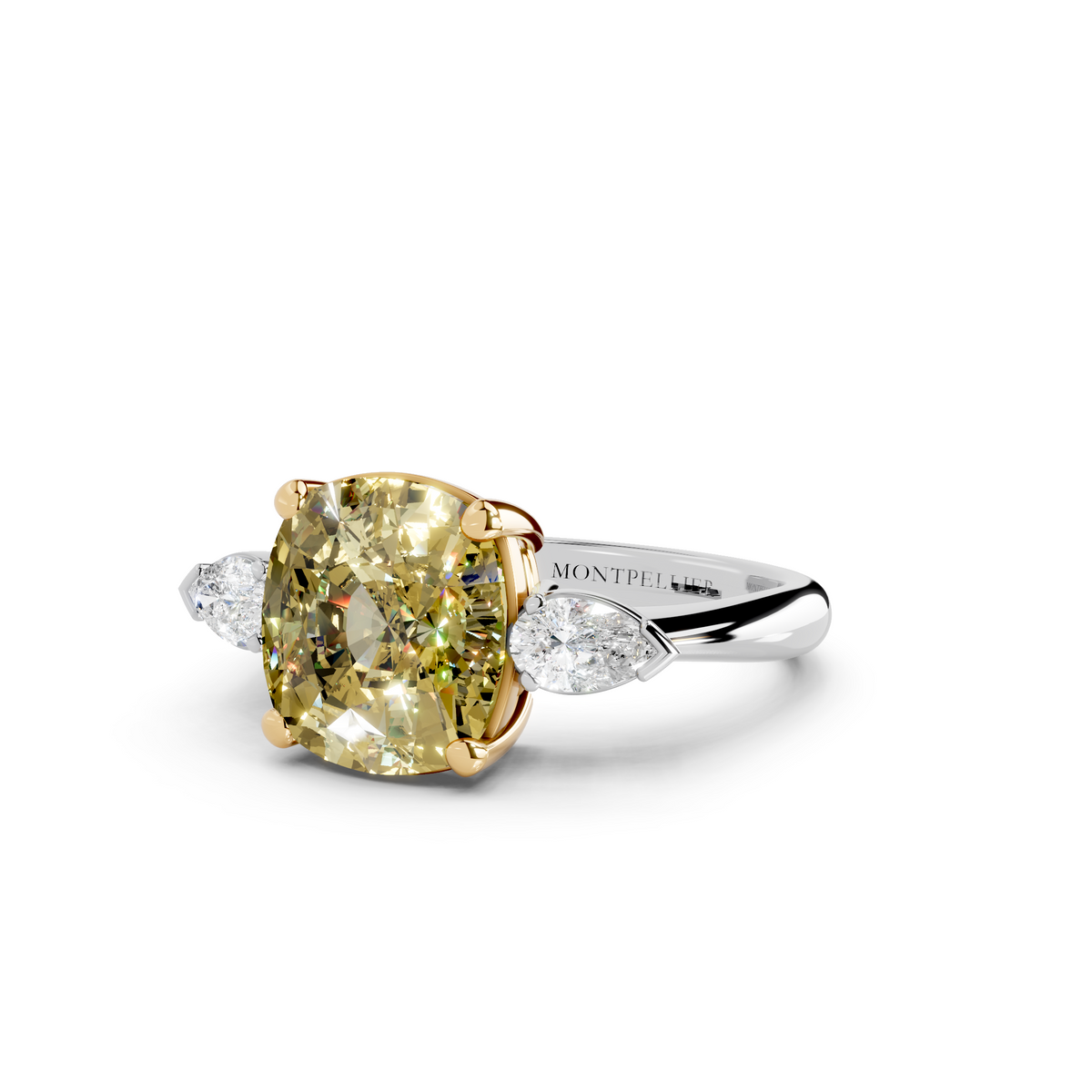 GIA 4.52ct Cushion Cut Fancy Intense Yellow Diamond Ring