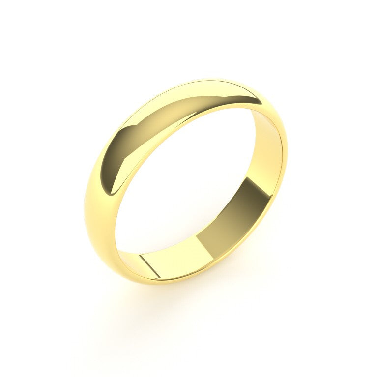 4mm 18ct Yellow Gold D Shape Wedding Ring Light Weight