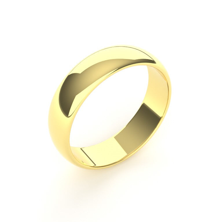 5mm 18ct Yellow Gold D Shape Wedding Ring Light Weight