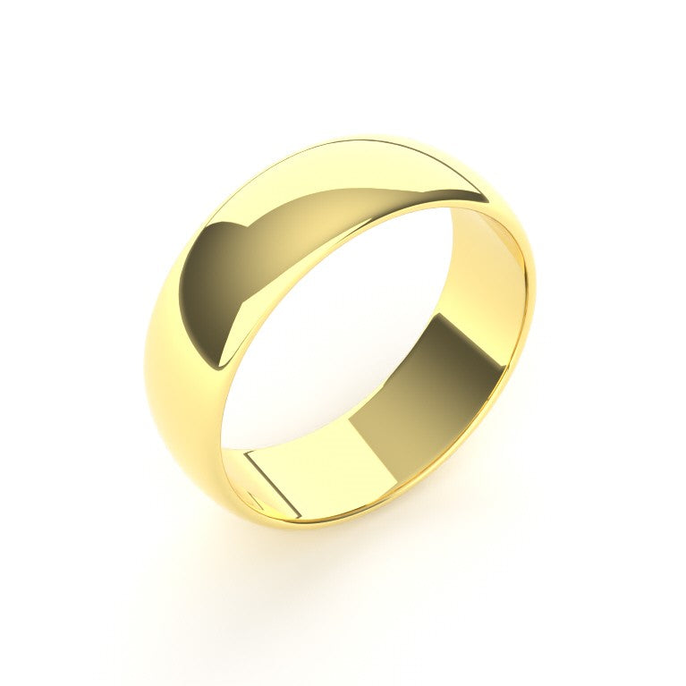 6mm 18ct Yellow Gold D Shape Wedding Ring Light Weight