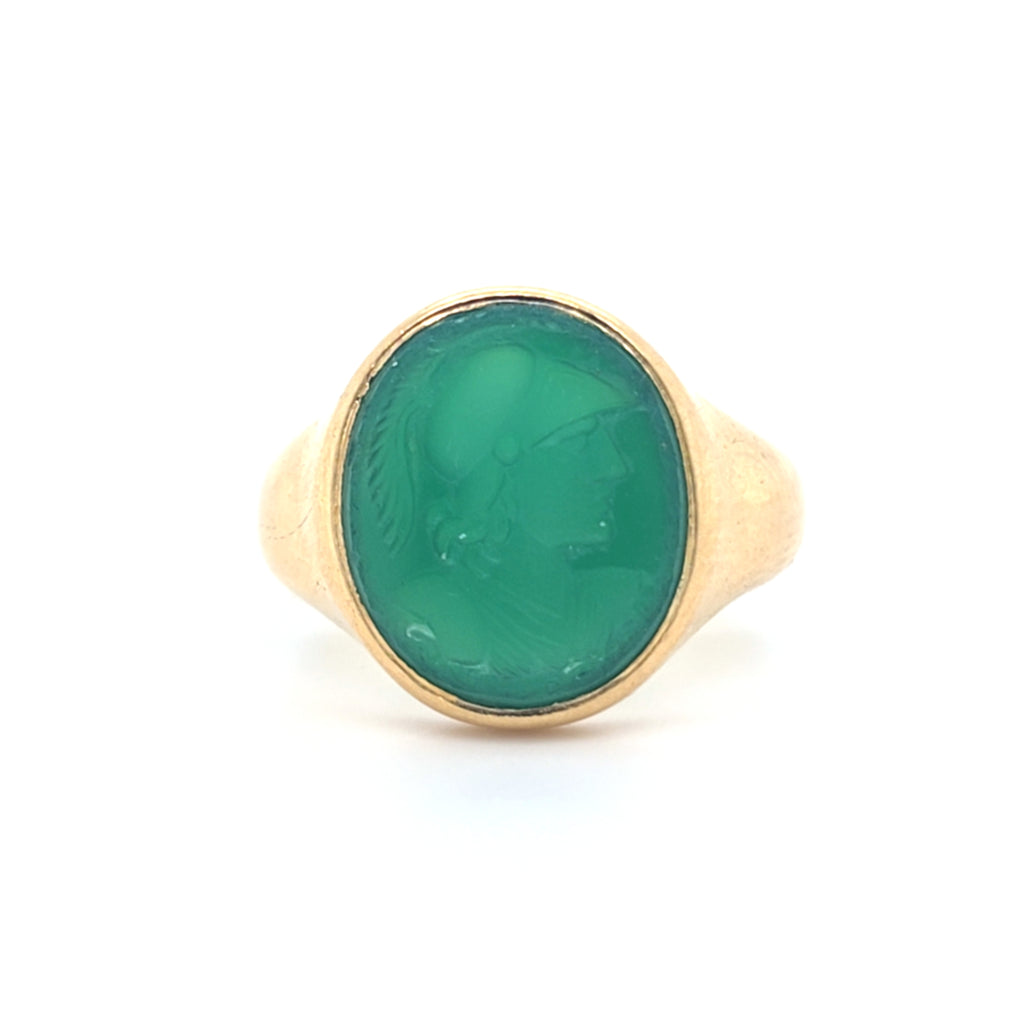 Antique Green Agate Signet Ring
