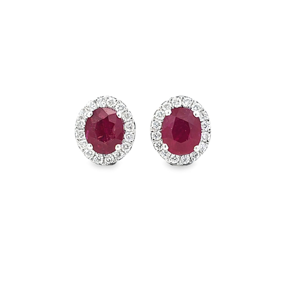 Ruby & Diamond Halo Earrings Set In 18ct White Gold