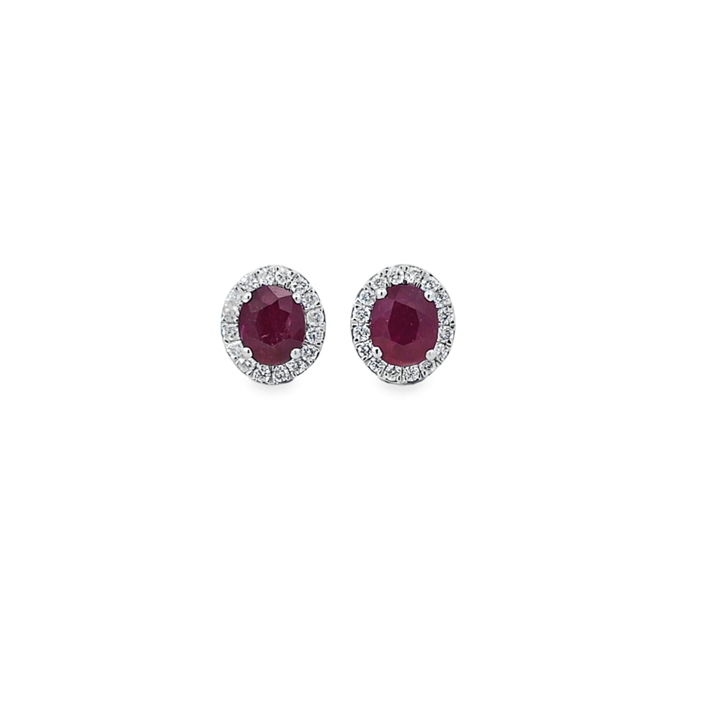 Ruby & Diamond Halo Earrings Set In 18ct White Gold