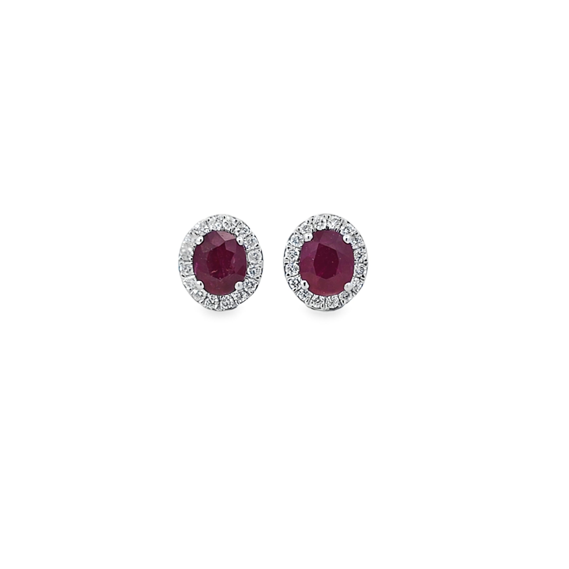 VIP Ruby & Diamond Halo Earrings Set In 18ct White Gold - Montpellier Jewellers