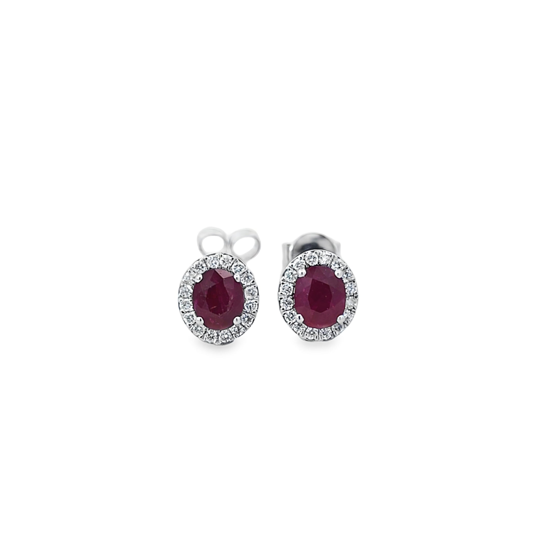 VIP Ruby & Diamond Halo Earrings Set In 18ct White Gold - Montpellier Jewellers