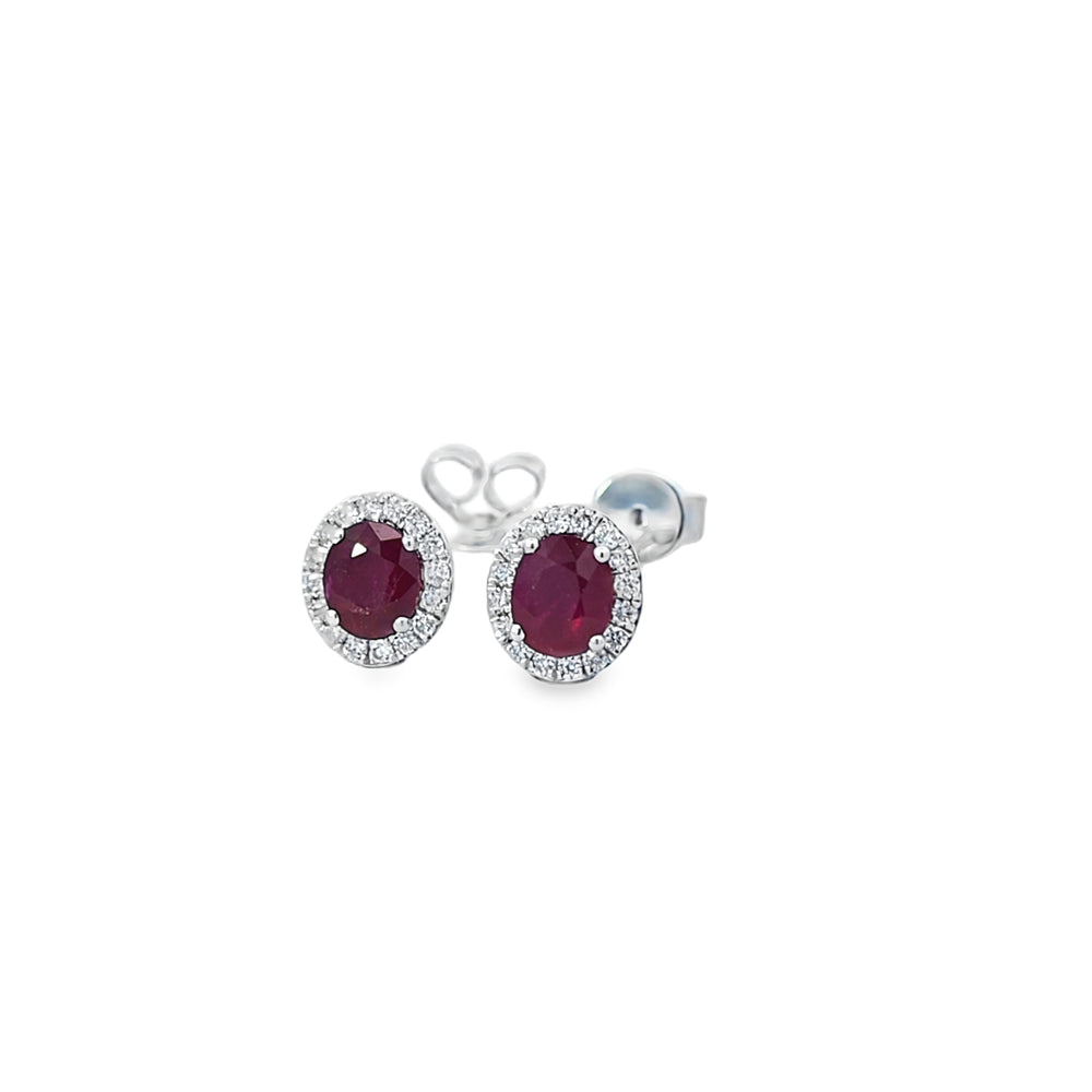 Ruby & Diamond Halo Earrings Set In 18ct White Gold