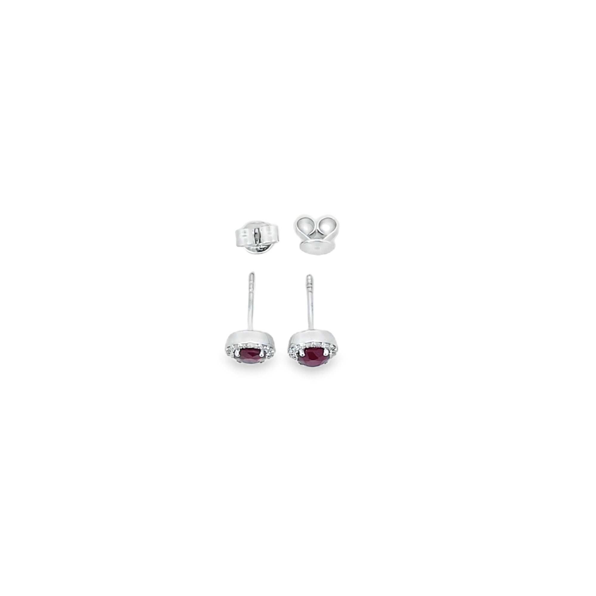 Ruby & Diamond Halo Earrings Set In 18ct White Gold