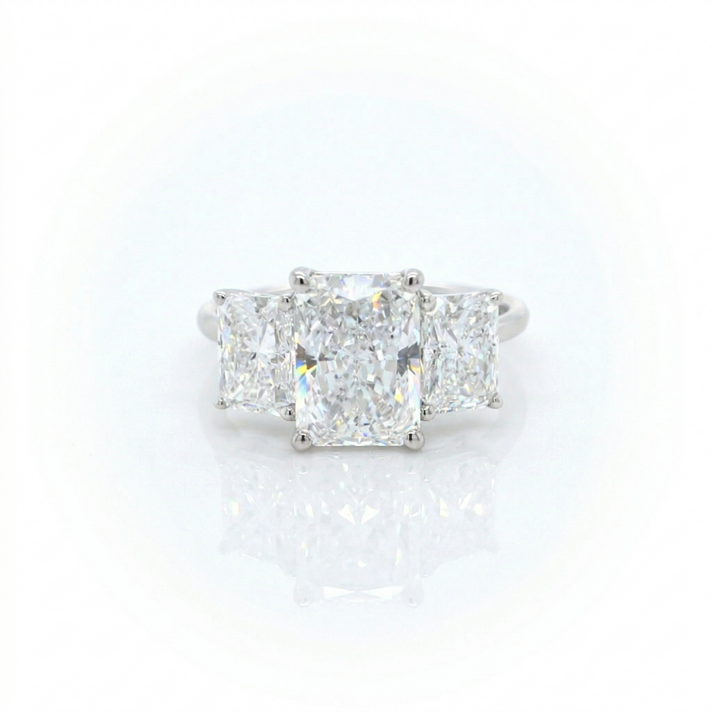 3.59ct D/VS1 Radiant Cut LAB Diamond 3 Stone Ring Set in White Gold - Montpellier Jewellers