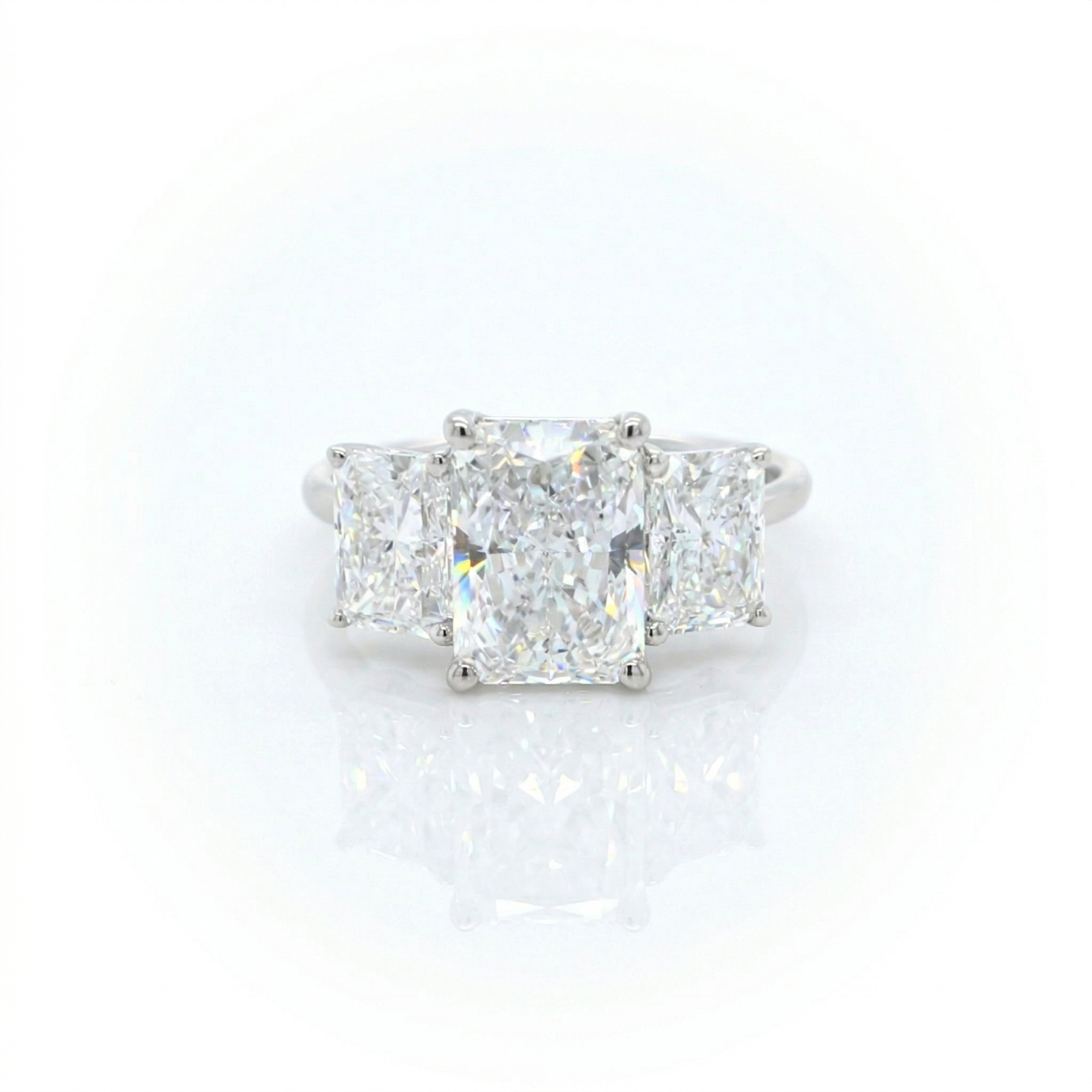 3.59ct D/VS1 Radiant Cut LAB Diamond 3 Stone Ring Set in White Gold - Montpellier Jewellers