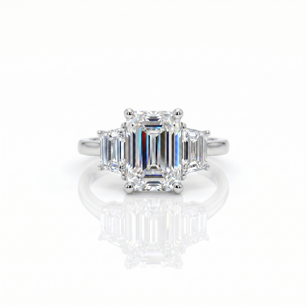 IGI 3.01ct D/VS1 Emerald Cut LAB Diamond Ring with Trapezoid Side Stones Set in Platinum