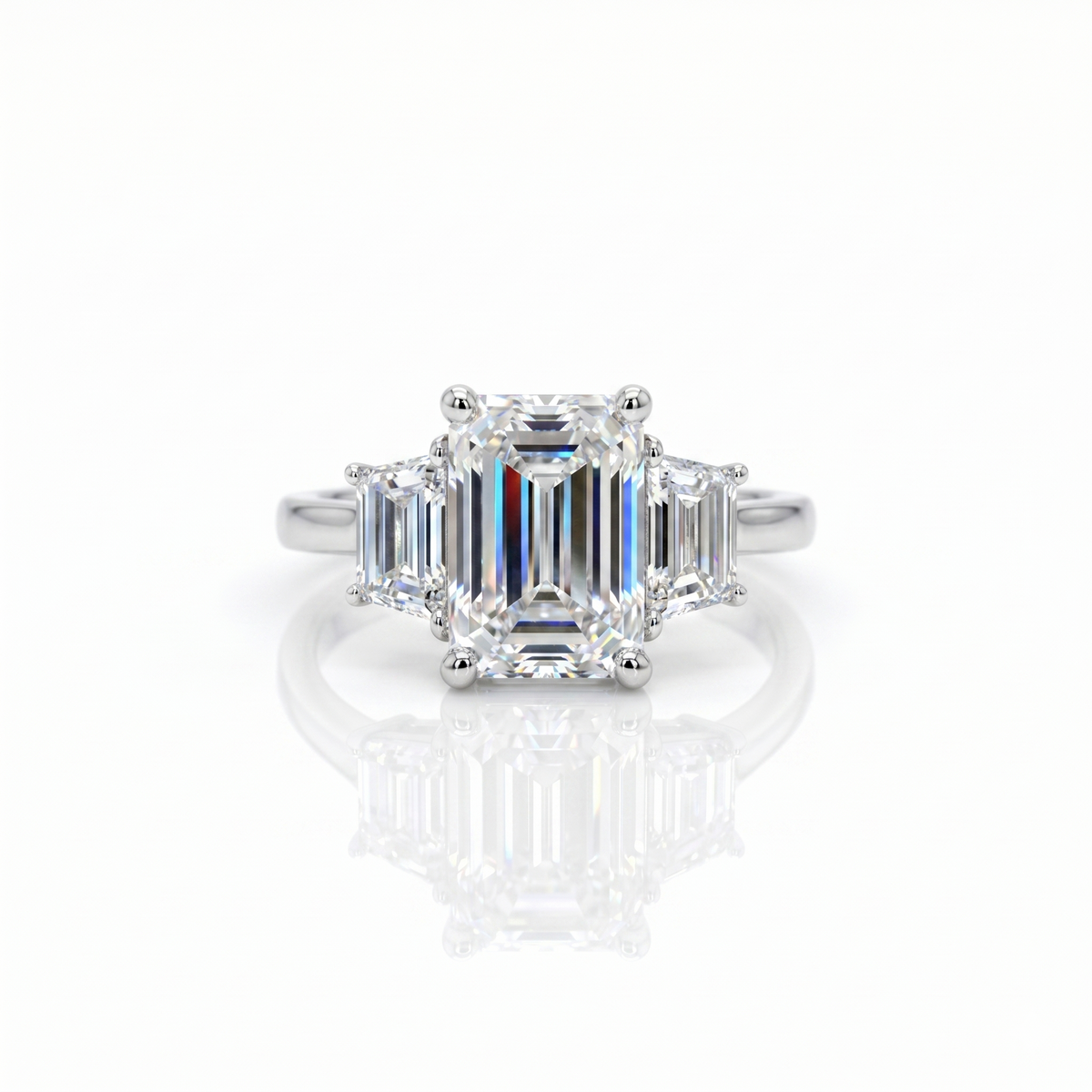 IGI 3.01ct D/VS1 Emerald Cut LAB Diamond Ring with Trapezoid Side Stones Set in Platinum