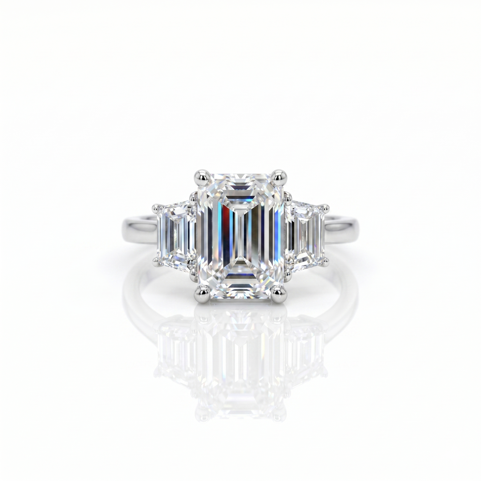 IGI 3.01ct D/VS1 Emerald Cut LAB Diamond Ring with Trapezoid Side Stones Set in Platinum