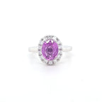 Oval Pink Sapphire & Diamond Cluster Ring Set in Platinum