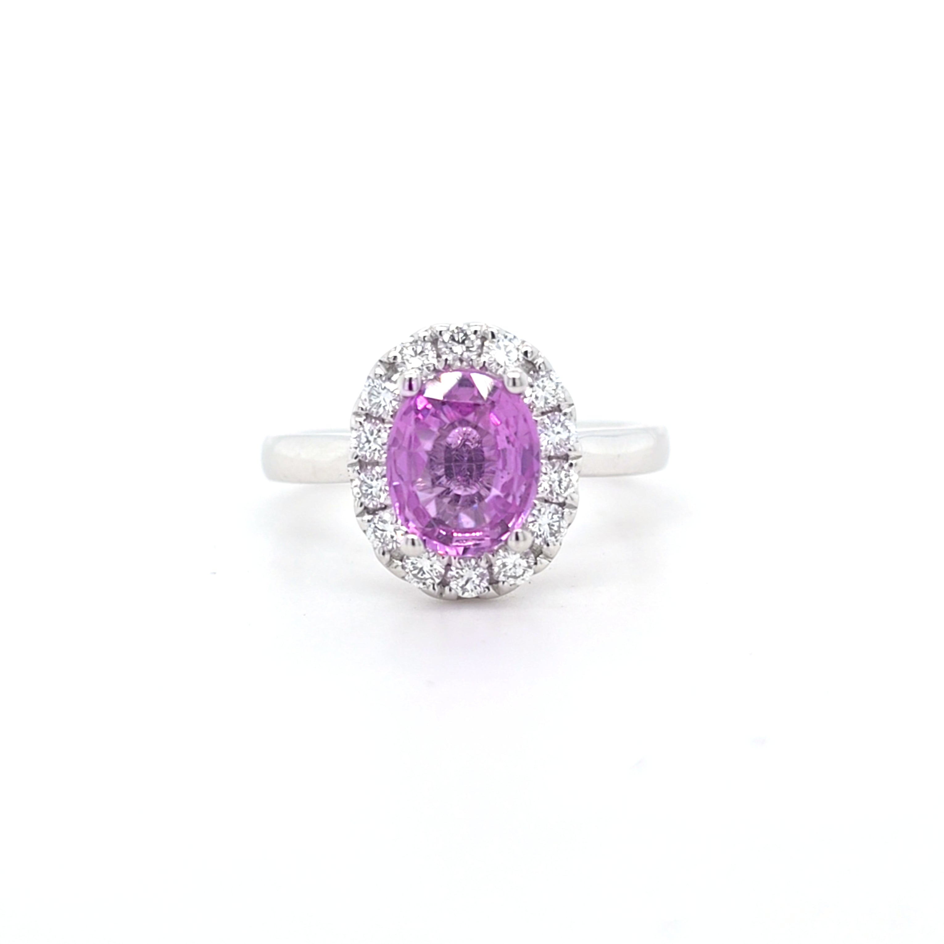 Oval Pink Sapphire & Diamond Cluster Ring Set in Platinum