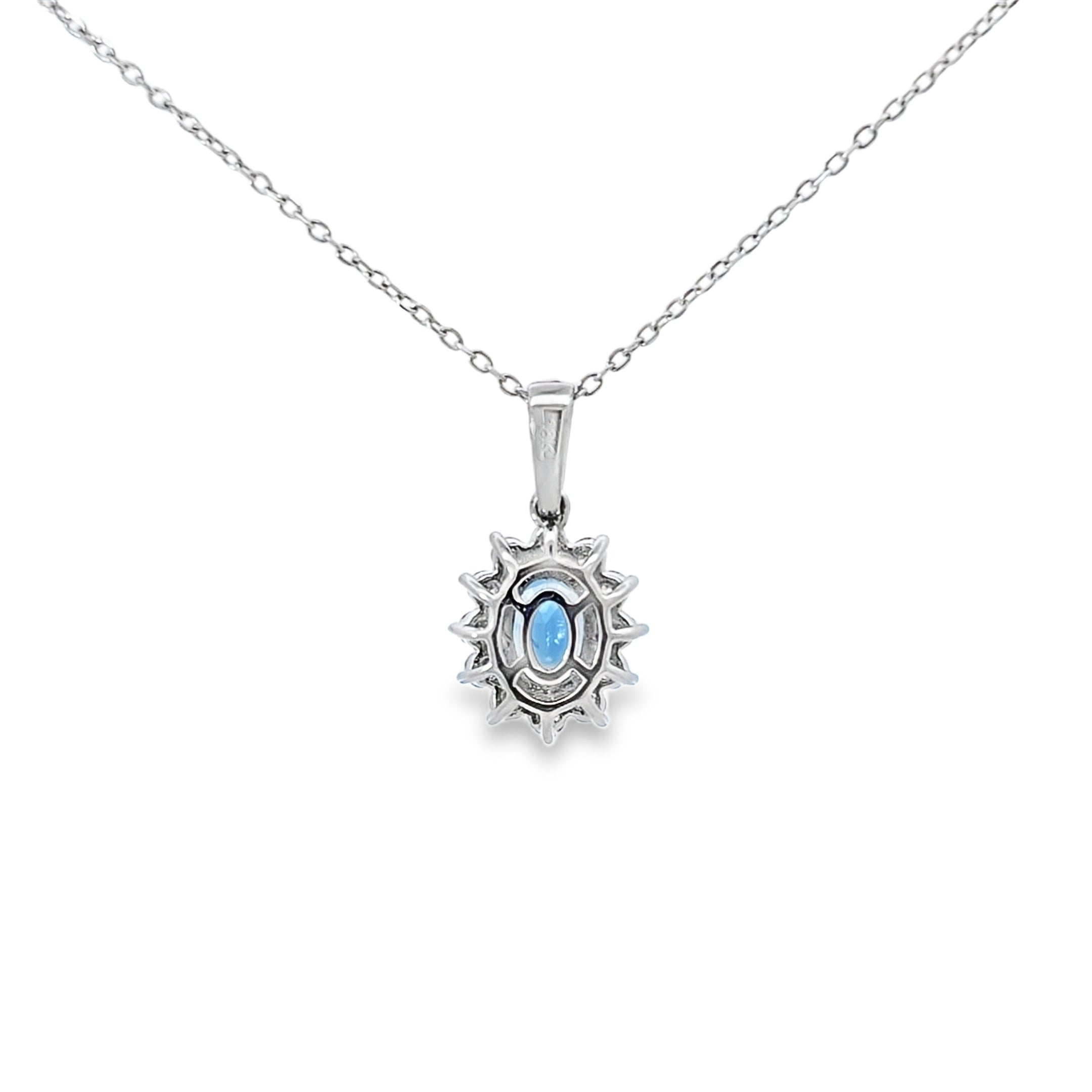 Sapphire & Diamond Oval Shaped Pendant Set in 18ct White Gold