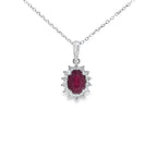 Ruby & Diamond Oval Shaped Pendant Set in 18ct White Gold