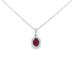 Ruby & Diamond Oval Shaped Pendant Set in 18ct White Gold