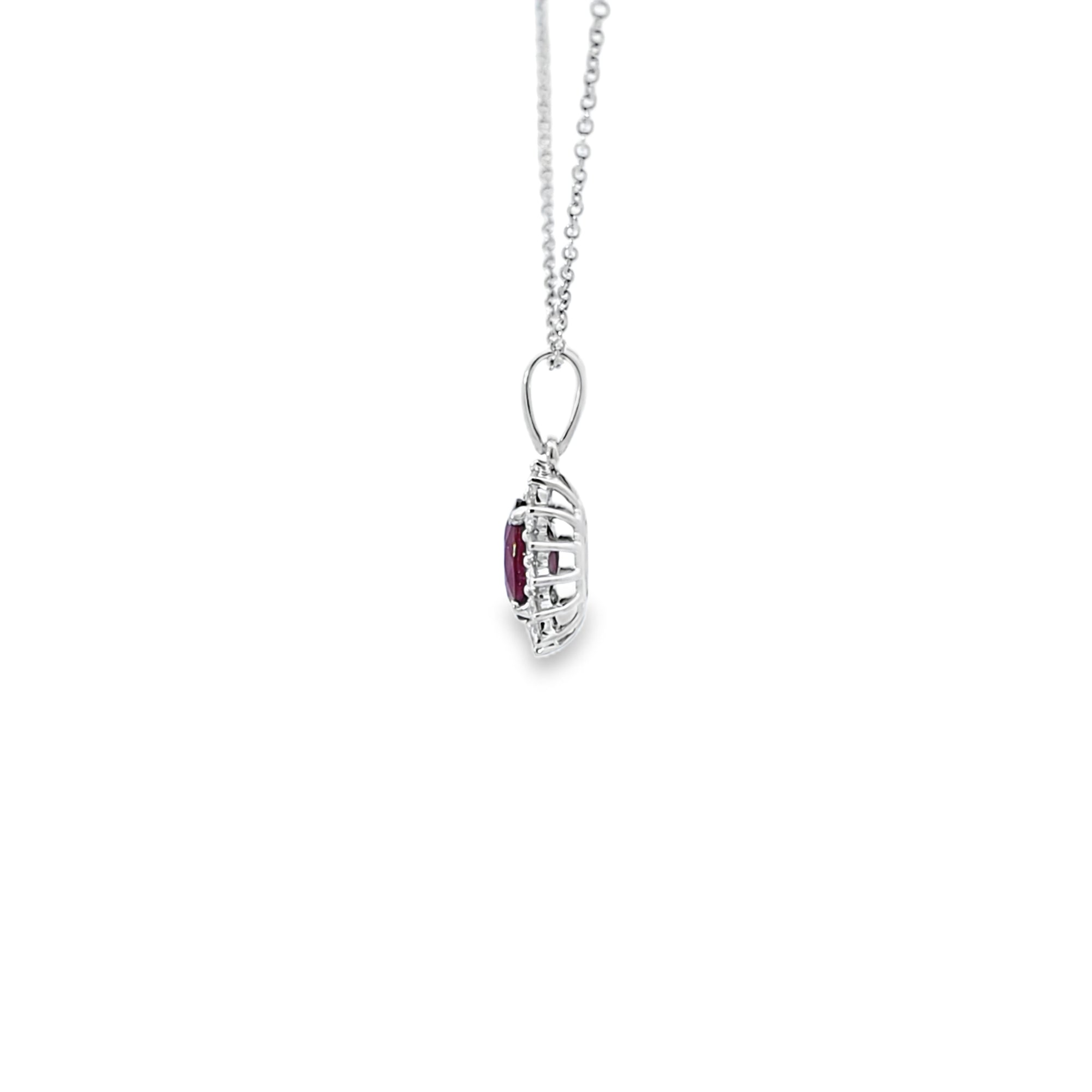 Ruby & Diamond Oval Shaped Pendant Set in 18ct White Gold