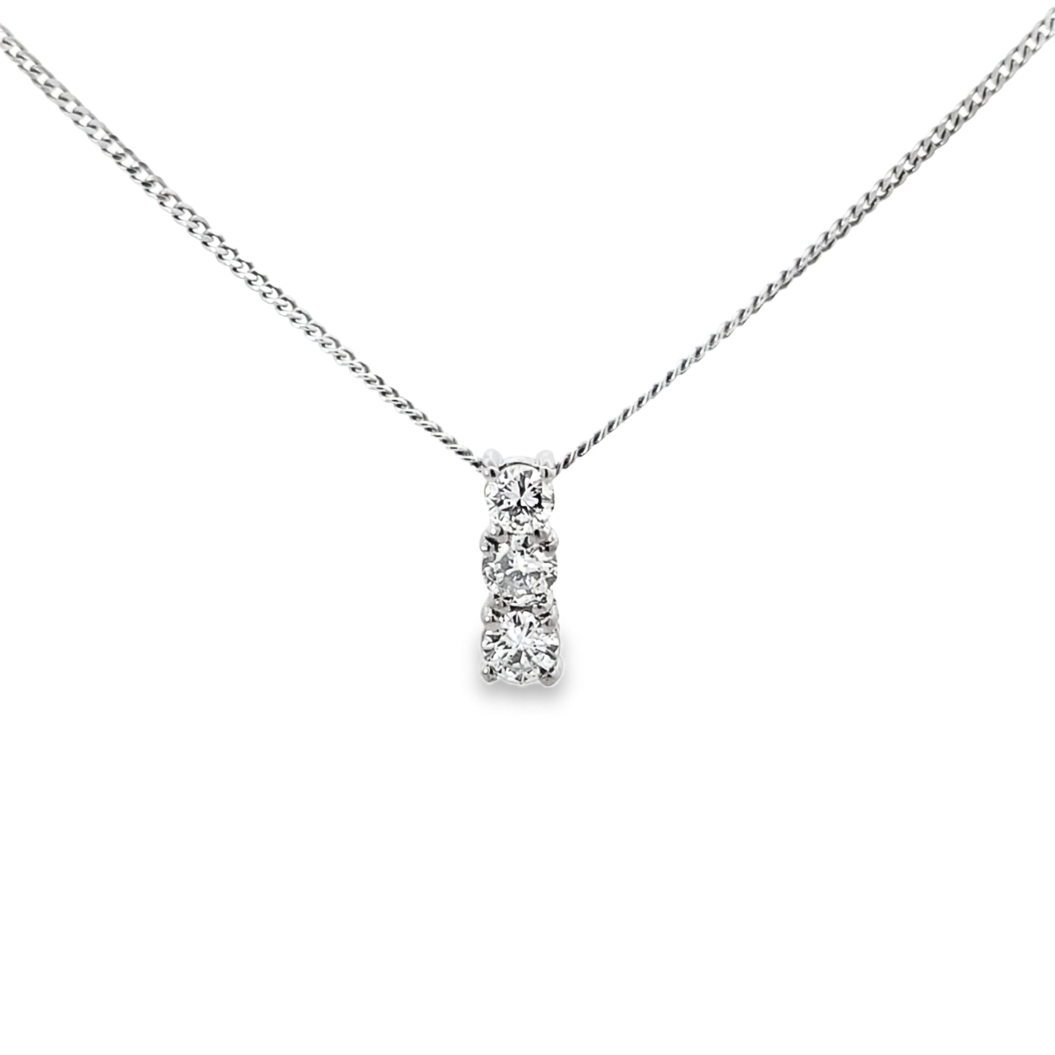 18ct White Gold Diamond 3 Stone Pendant