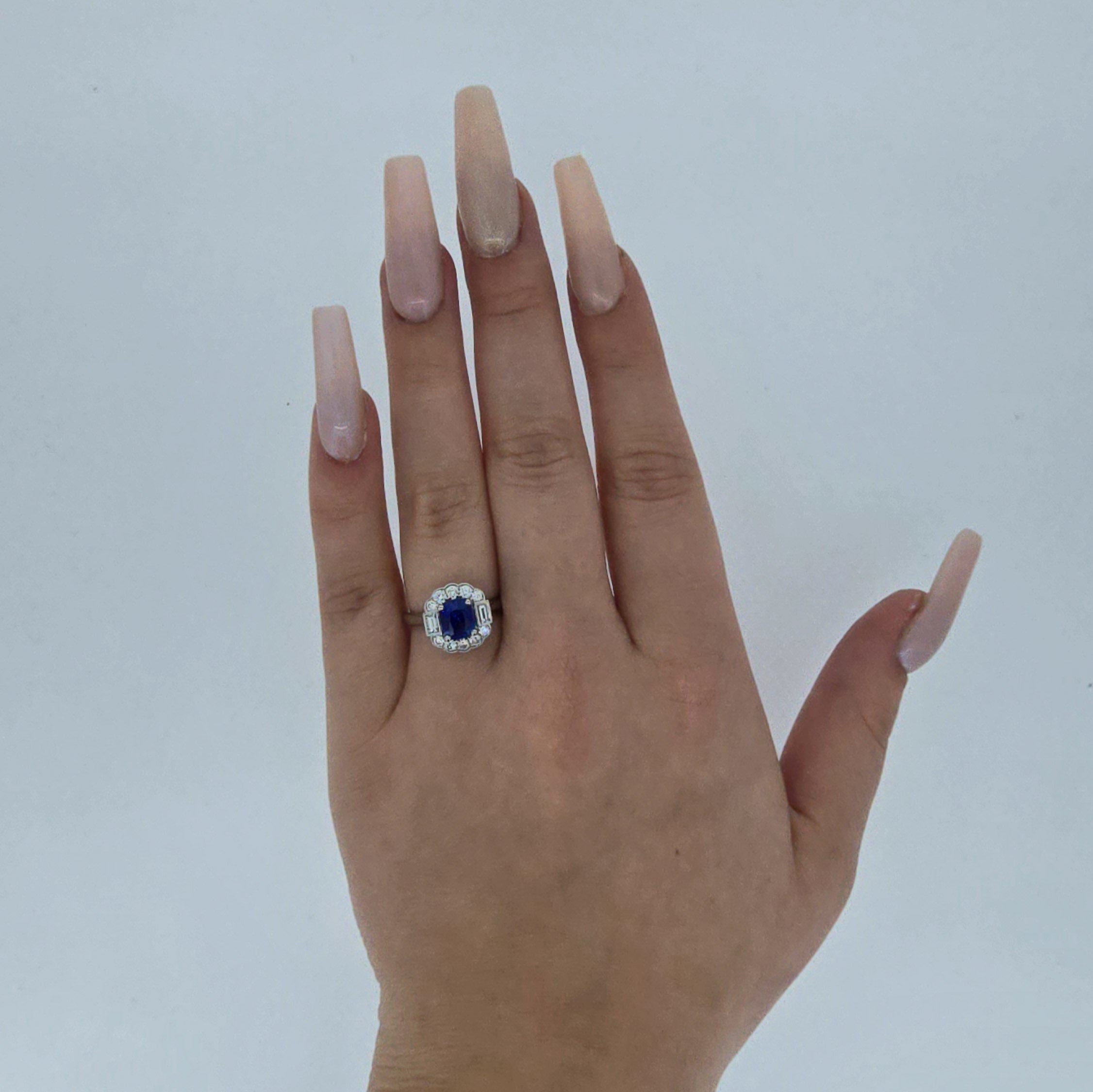 Sapphire & Diamond Fancy Halo Ring Set in Platinum