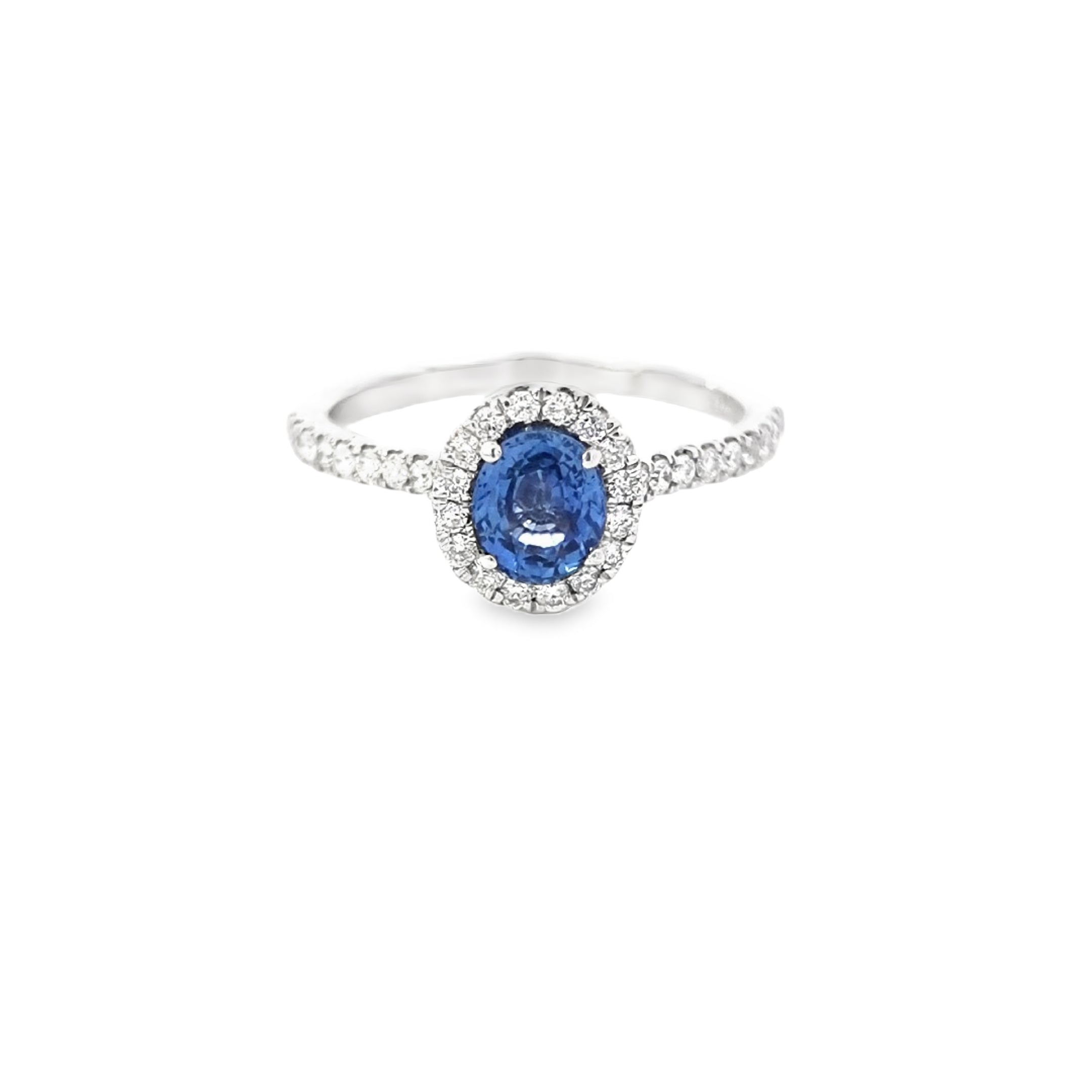 Sapphire & Diamond Halo Ring Set in Platinum