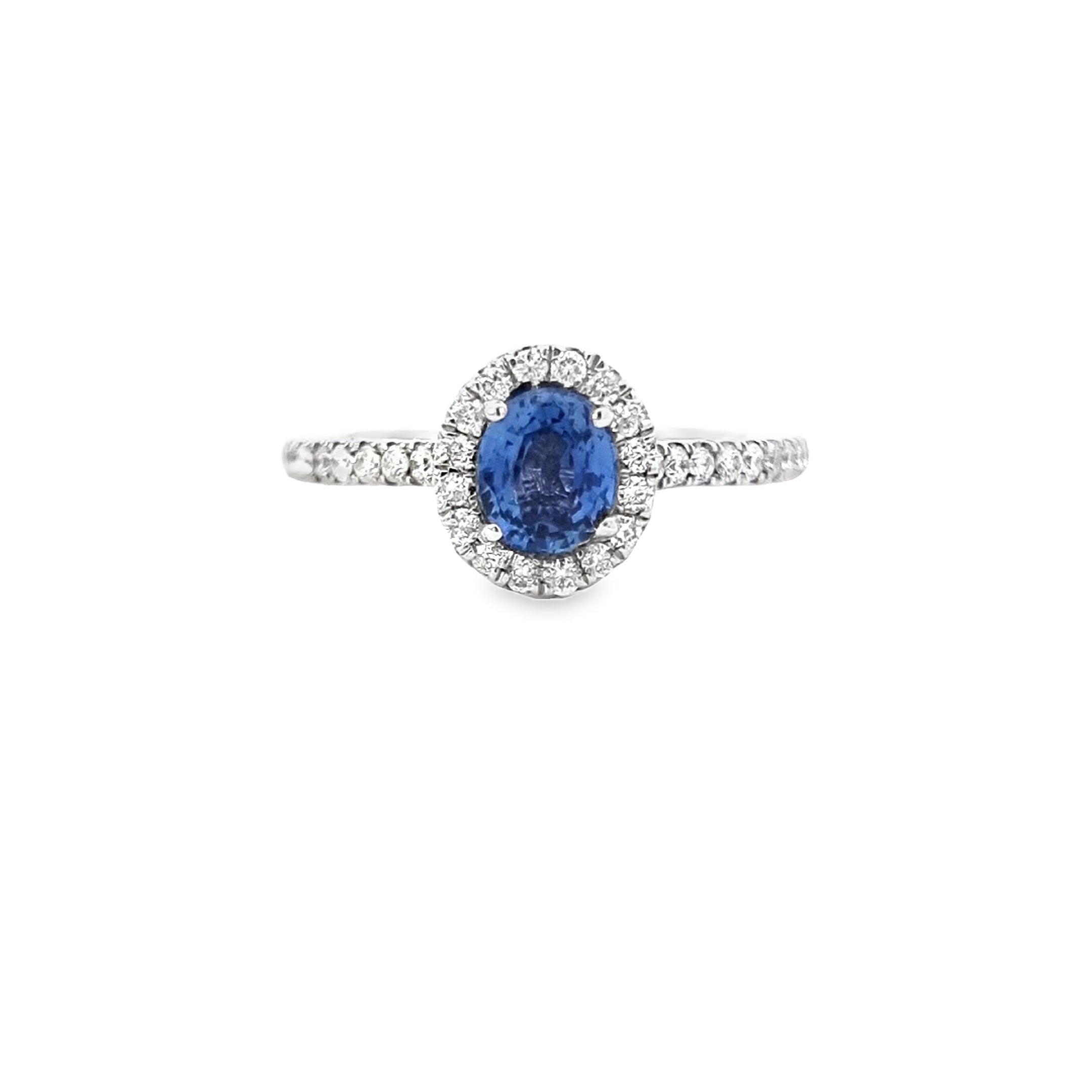 Sapphire & Diamond Halo Ring Set in Platinum