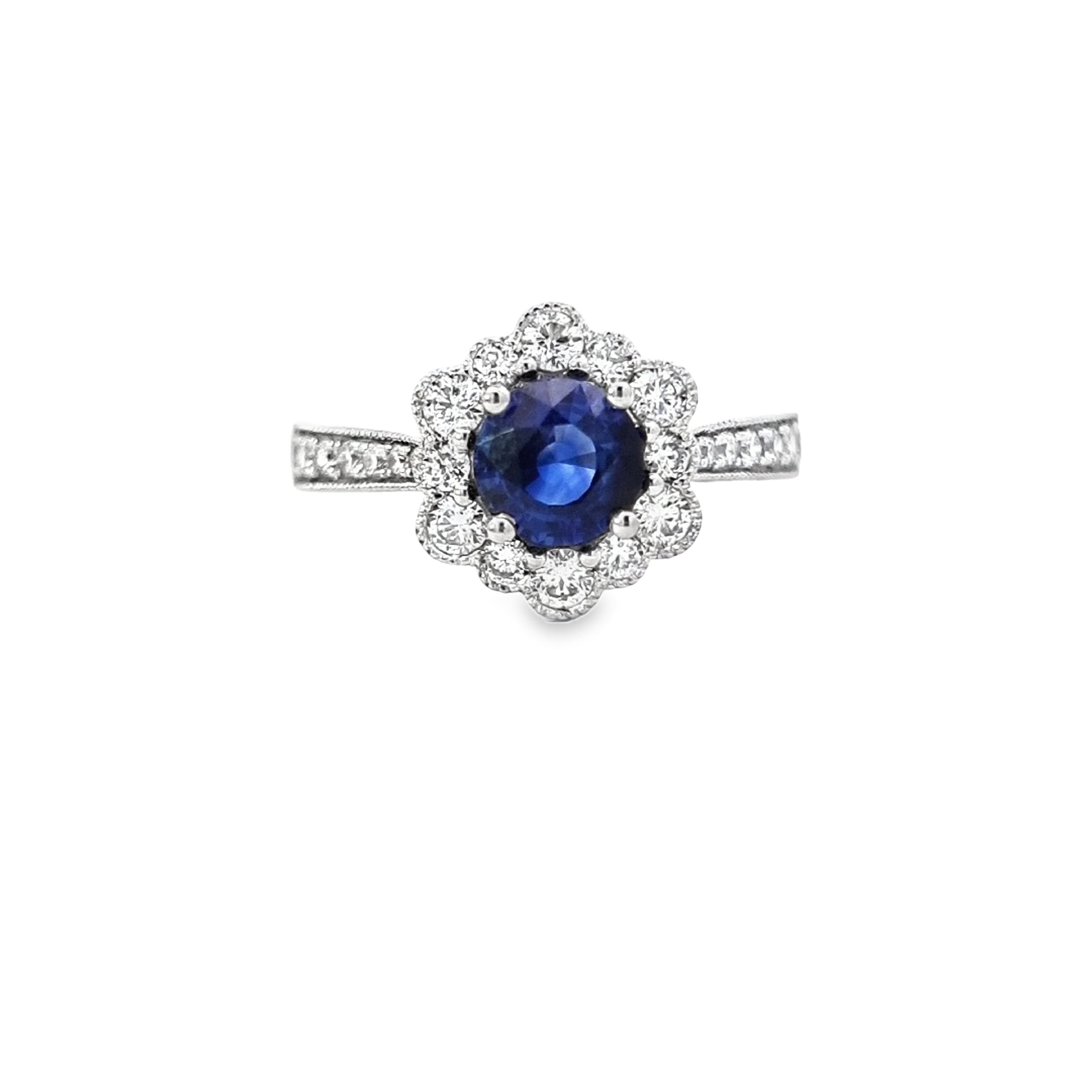 VIP Sapphire & Diamond Fancy Halo Ring Set in Platinum - Montpellier Jewellers