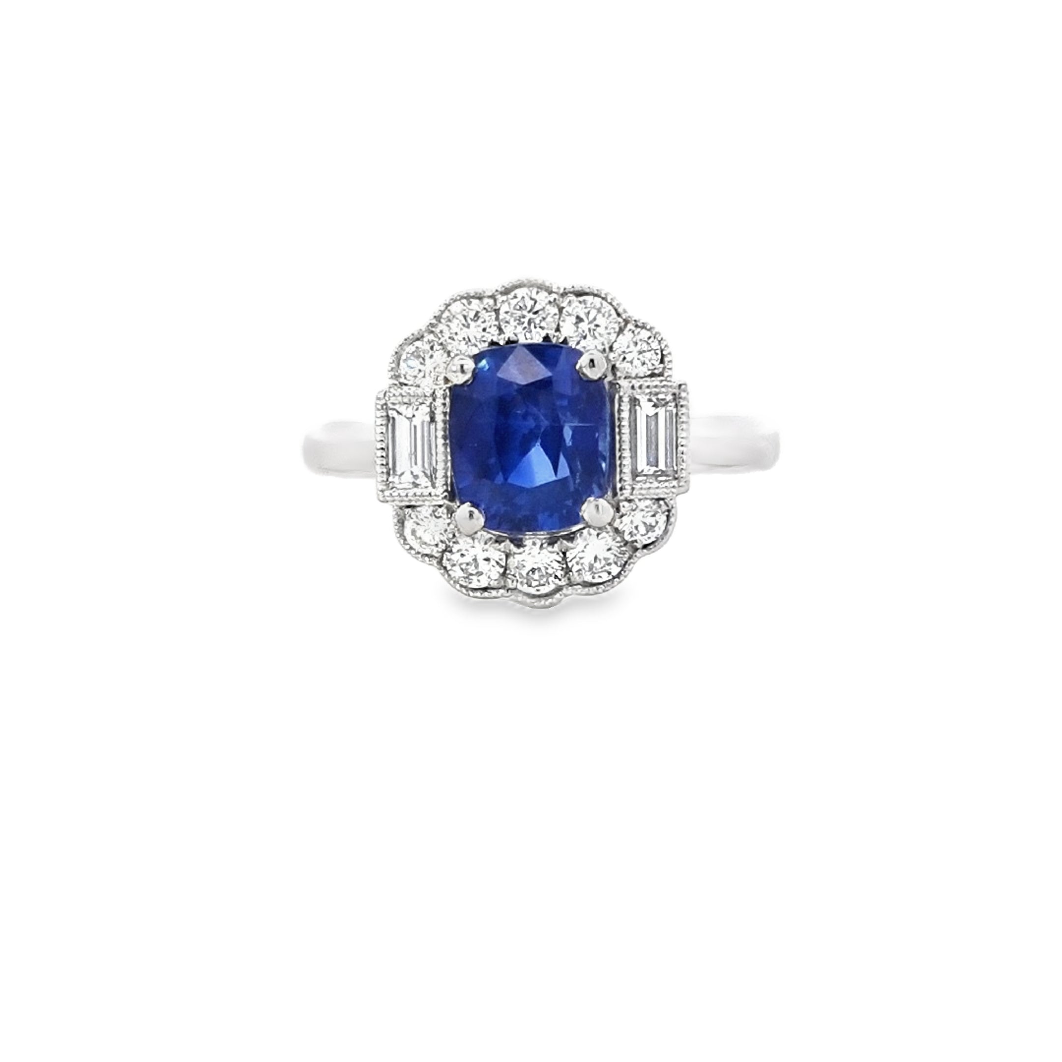 Sapphire & Diamond Fancy Halo Ring Set in Platinum