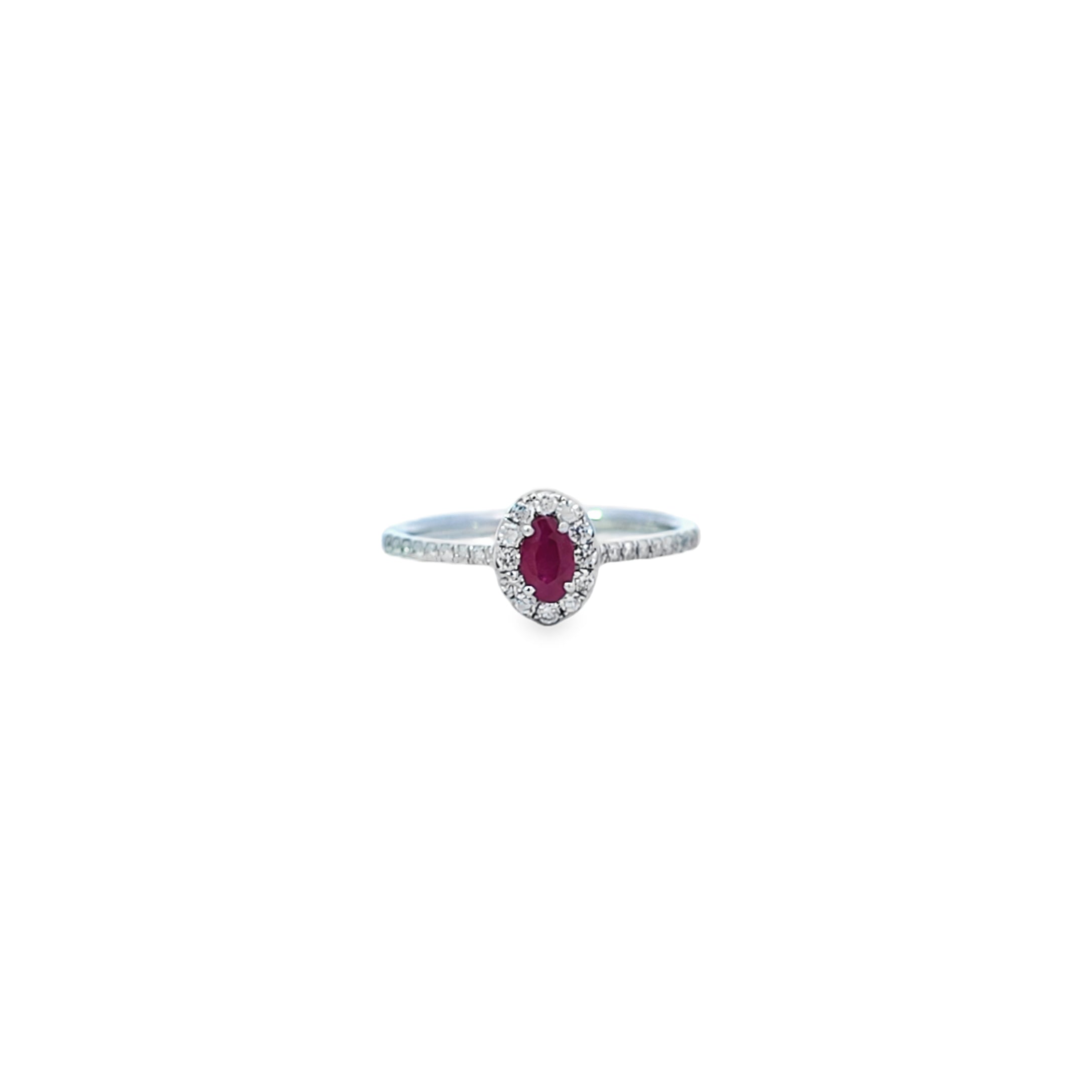 Oval Cut Ruby & Diamond Halo Ring Set in Platinum
