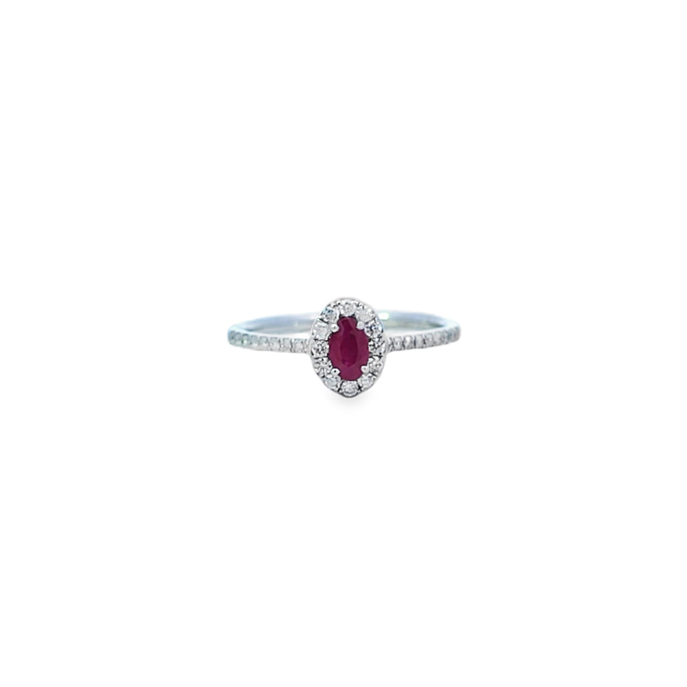 Oval Cut Ruby & Diamond Halo Ring Set in Platinum