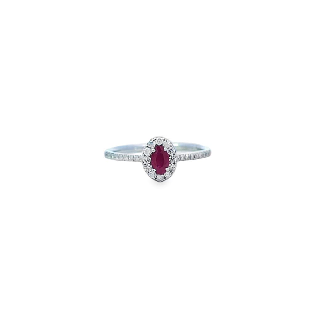 Oval Cut Ruby & Diamond Halo Ring Set in Platinum