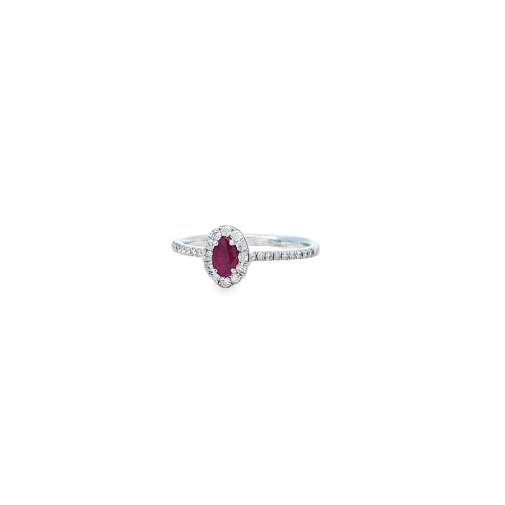 Oval Cut Ruby & Diamond Halo Ring Set in Platinum