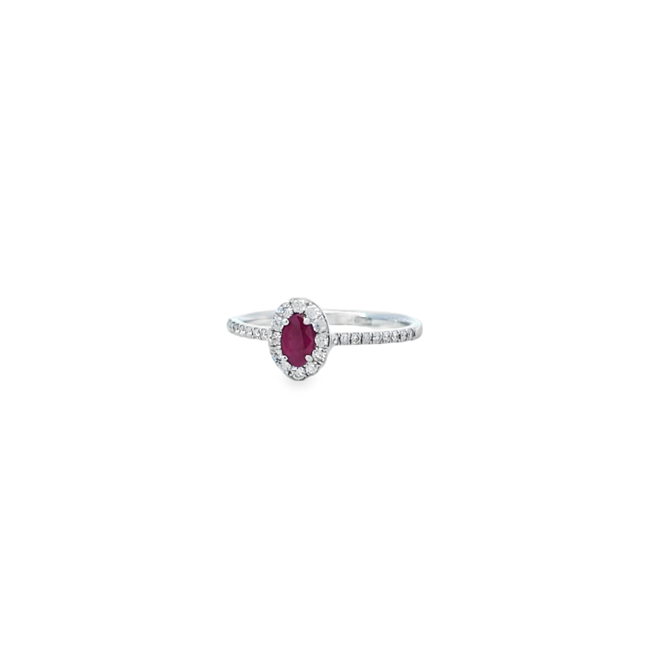 Oval Cut Ruby & Diamond Halo Ring Set in Platinum