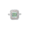 GIA 2.20ct Fancy Yellow-Green Radiant Cut Diamond Halo Ring Set in 18ct White Gold - Montpellier Jewellers