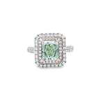 GIA 2.20ct Fancy Yellow-Green Radiant Cut Diamond Halo Ring Set in 18ct White Gold
