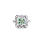 GIA 2.20ct Fancy Yellow-Green Radiant Cut Diamond Halo Ring Set in 18ct White Gold
