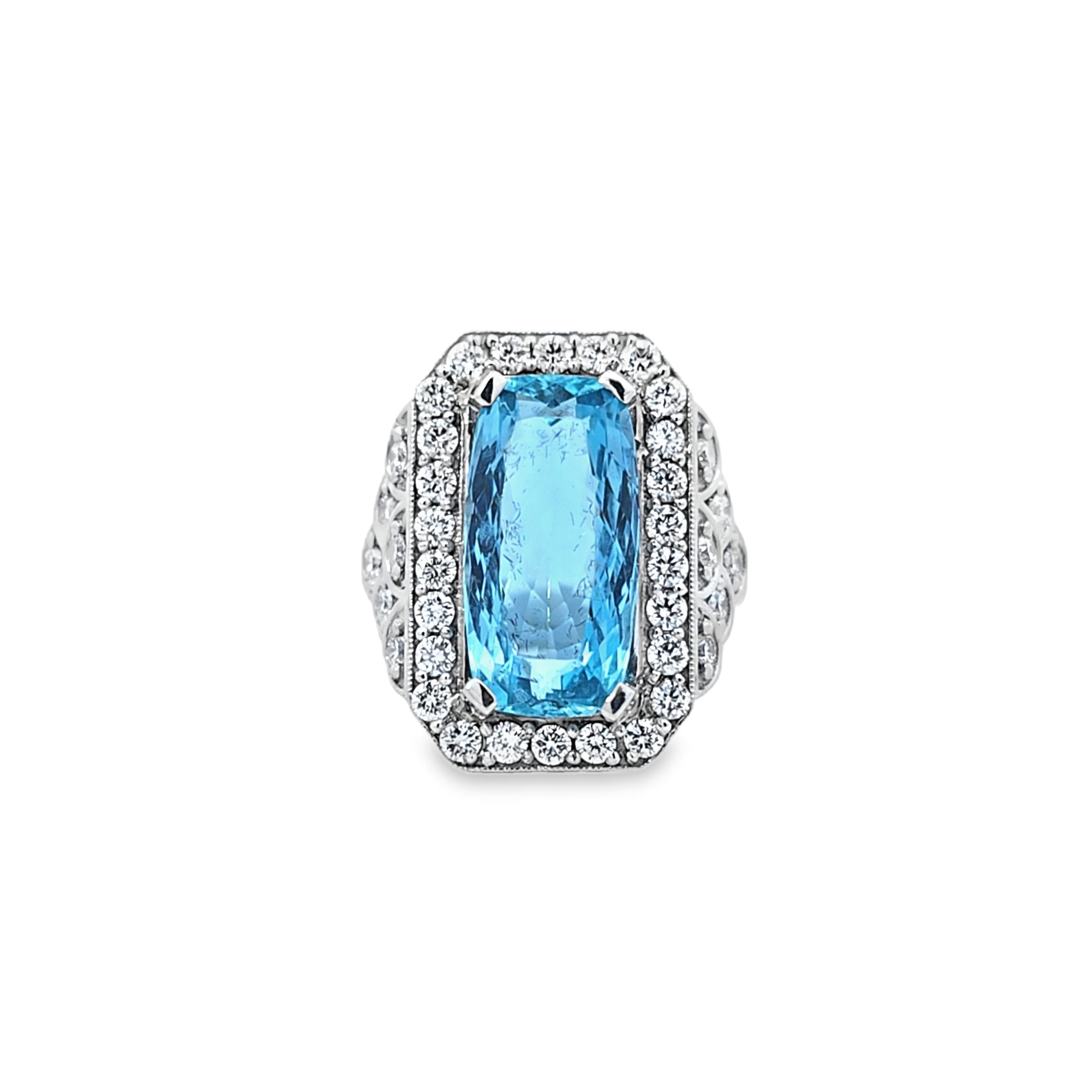 VIP 6.67ct Aquamarine & Diamond Ring Set in Platinum - Montpellier Jewellers