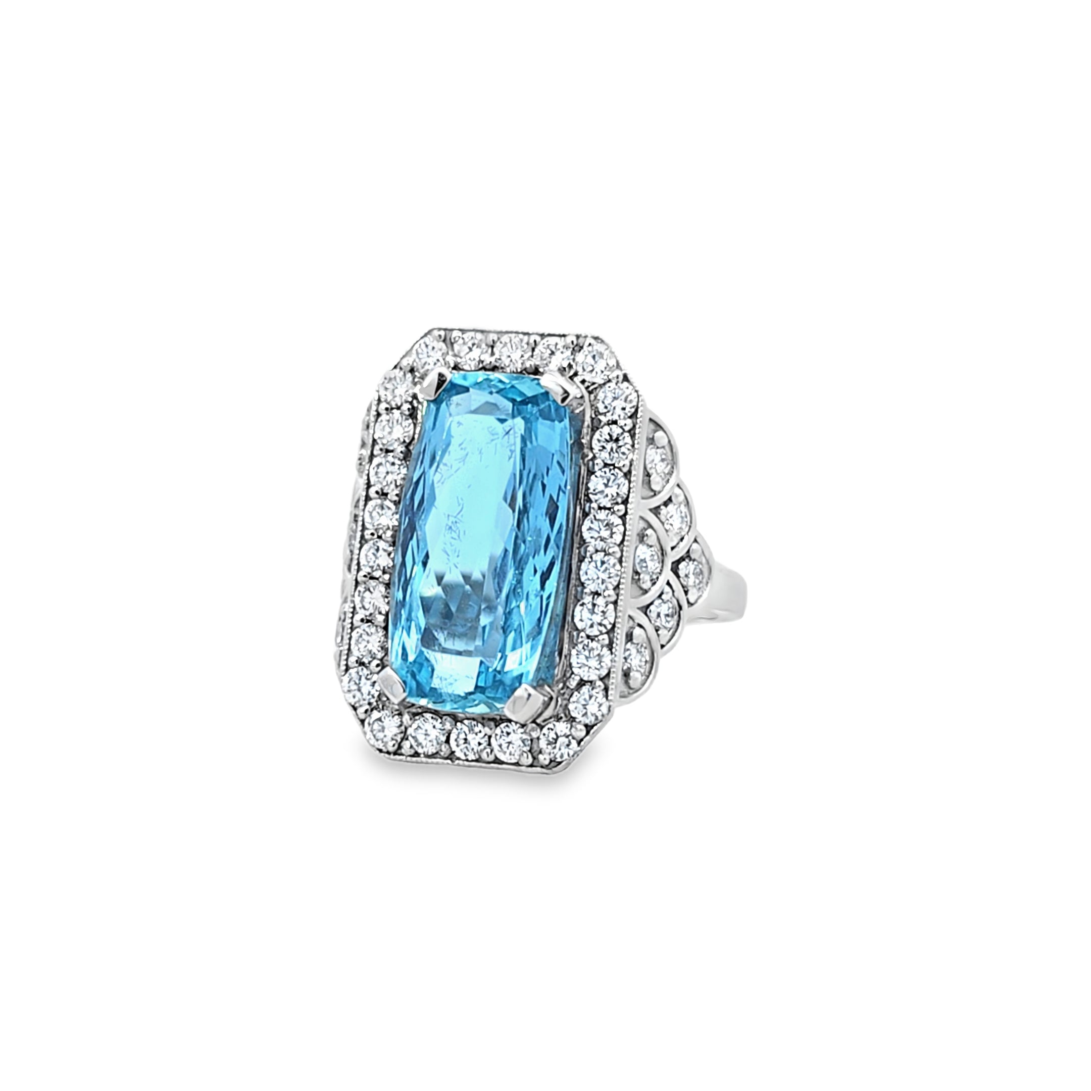 VIP 6.67ct Aquamarine & Diamond Ring Set in Platinum - Montpellier Jewellers