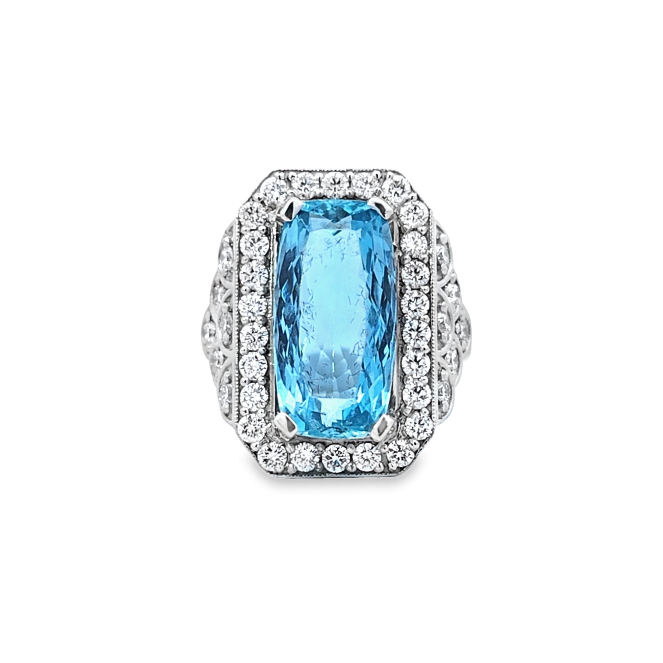 VIP 6.67ct Aquamarine & Diamond Ring Set in Platinum - Montpellier Jewellers
