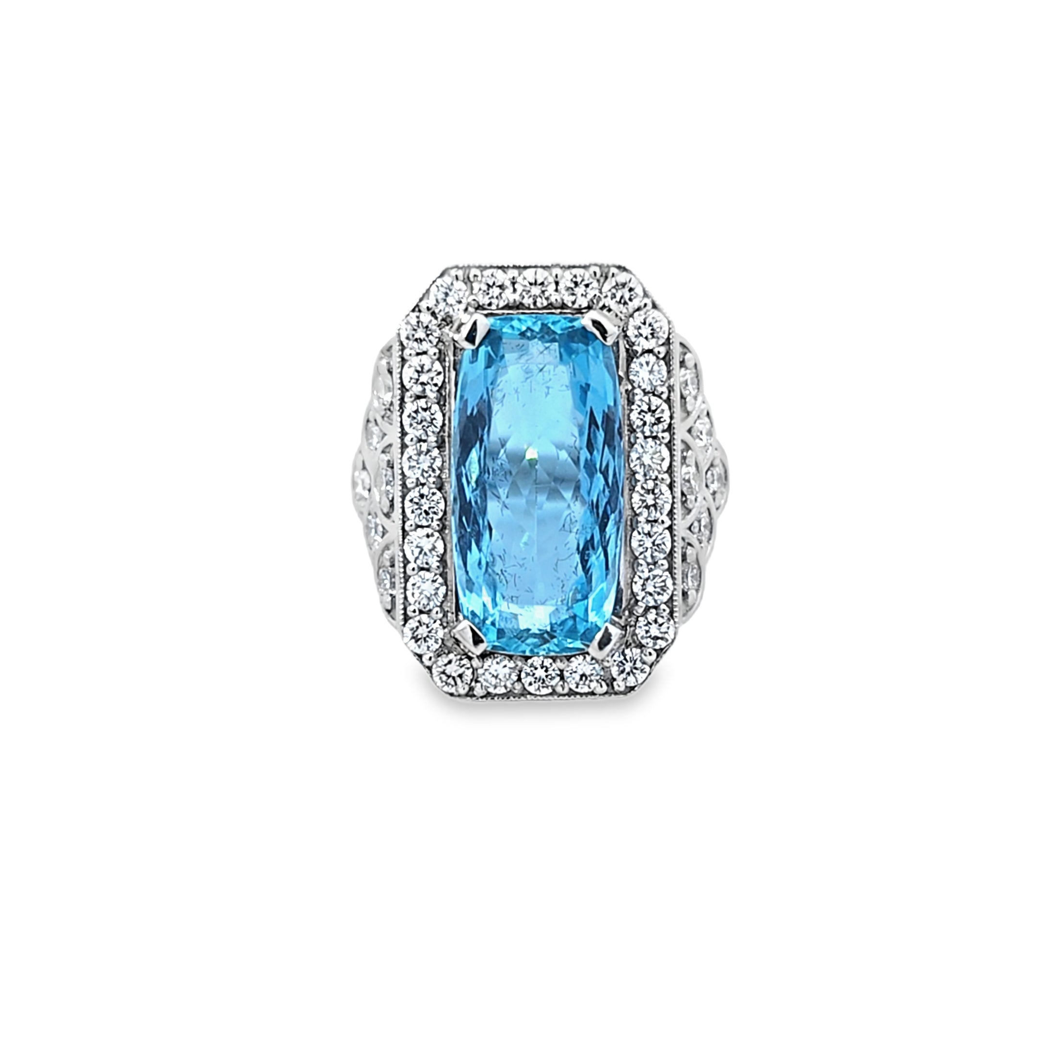 VIP 6.67ct Aquamarine & Diamond Ring Set in Platinum - Montpellier Jewellers