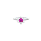 Ruby & Diamond Fancy Cluster Ring with Diamond Shoulders Set in 18ct White Gold