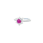 Ruby & Diamond Fancy Cluster Ring with Diamond Shoulders Set in 18ct White Gold