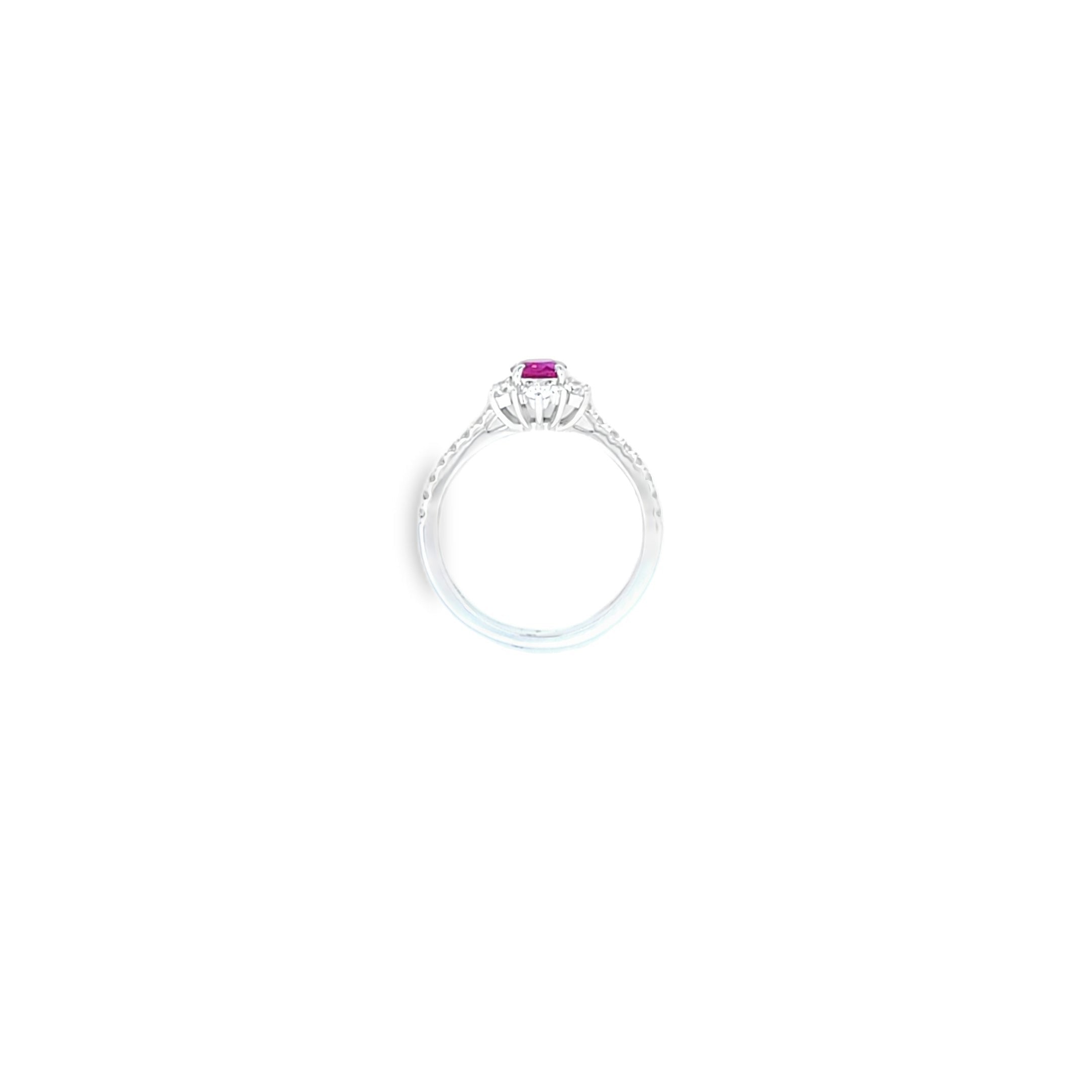 Ruby & Diamond Fancy Cluster Ring with Diamond Shoulders Set in 18ct White Gold